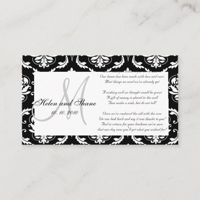Carte D'accompagnement Damask Monogramme Mariage Wishing Well Card (Devant)