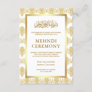 Carte D'accompagnement Damassé islamique blanc et or Mehndi musulman