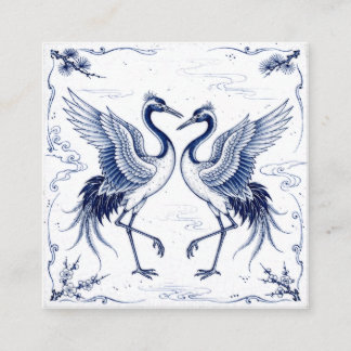 Carte D'accompagnement Danse de Grue Style Imari Japonaise Bleu Blanc