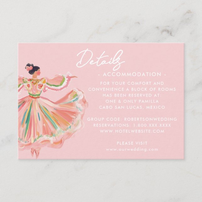 Carte D'accompagnement Danseuse Mexicaine Rose | Mariage de Destination (Devant)