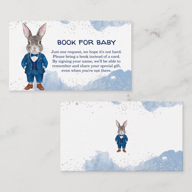 Carte D'accompagnement Dapper Boy Bunny dans un livre de costume bleu pou (Devant / Derrière)