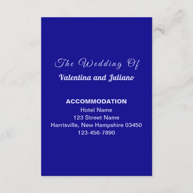 Carte D'accompagnement Dark Blue Wedding Accommodation Portrait (Devant)