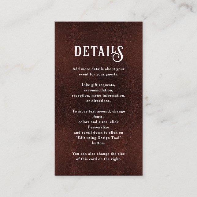 Carte D'accompagnement Dark Burgundy Brown Rustic Wedding Details (Devant)