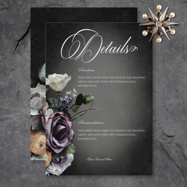 Carte D'accompagnement Dark Gothic Mysterious Muted Floral Blur Détails (Dark Gothic Mysterious Muted Floral Blur Details Enclosure Card)
