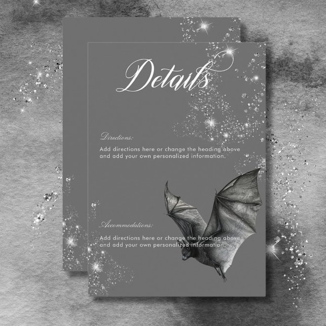 Carte D'accompagnement Dark Halloween Bat et Diamonds Mariage Détails (Dark Halloween Glam Bat & Diamonds Wedding Details Enclosure Card)