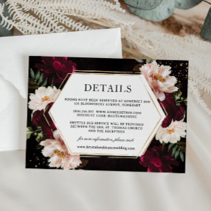 Carte D'accompagnement Dark Moody Bourgogne Blush Peonies Floral Mariage