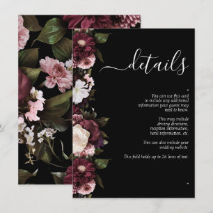 Carte D'accompagnement Dark Moody Bourgogne Script Floral Détails du Mari