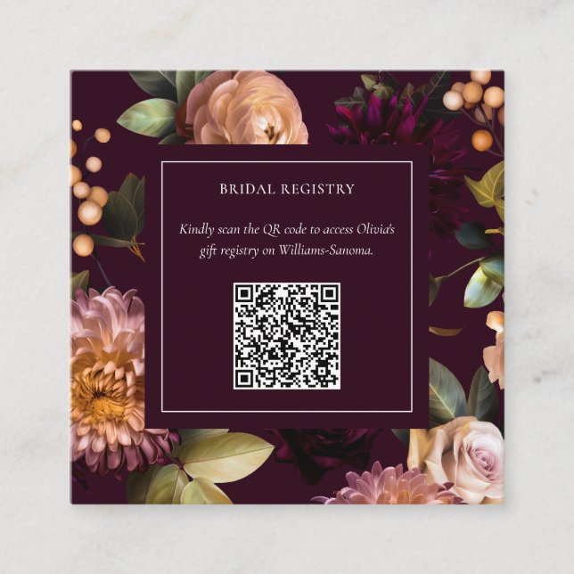 Carte D'accompagnement Dark Moody Gothic Floral Fête des mariées QR Code (Devant)