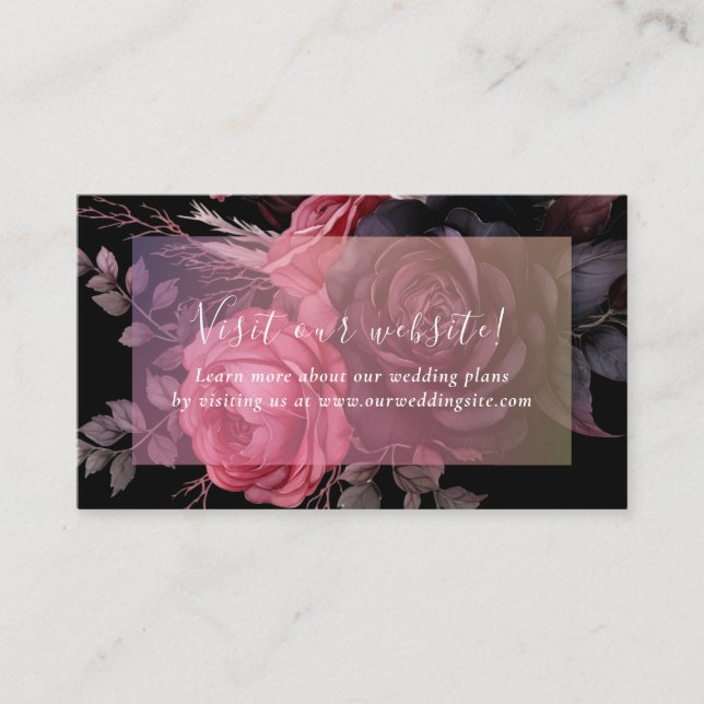Carte D'accompagnement Dark Moody Gothic Floral Rose Site du Mariage (Devant)