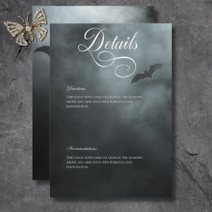 Carte D'accompagnement Dark Moody Midnight Bat & Fog Détails du Mariage