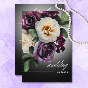 Carte D'accompagnement Dark Moody Midnight Purple Floral Romance Détails