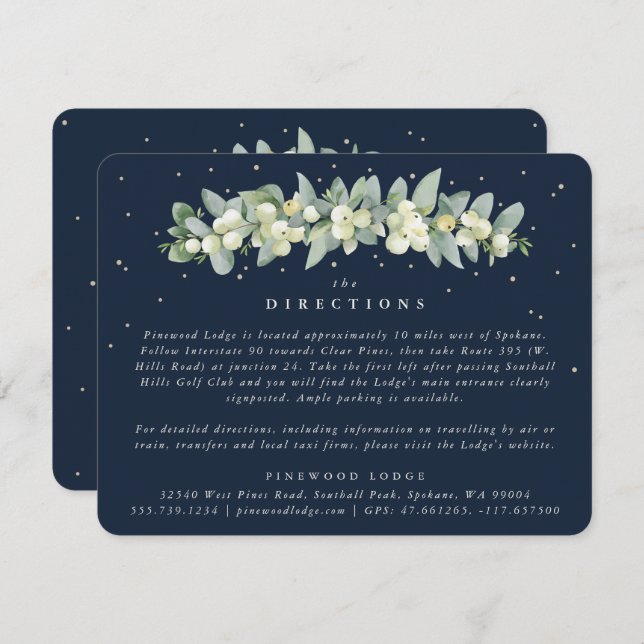Carte D'accompagnement Dark Navy Snowberry+Eucalyptus Garland Directions (Devant / Derrière)
