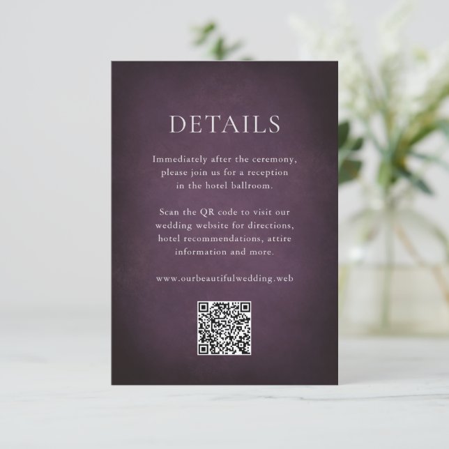 Carte D'accompagnement Dark Purple Fine Art Floral Elegant Wedding (Debout devant)