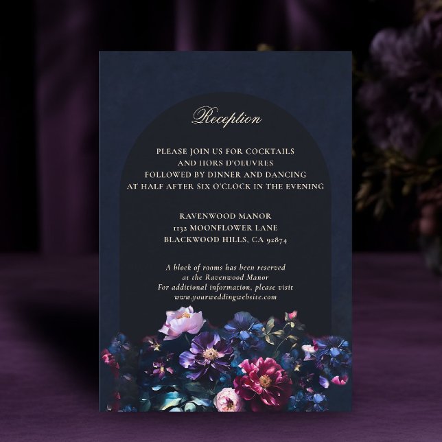 Carte D'accompagnement Dark Romantic Moody Floral Black Détails Mariage (dark moody wedding details card purple black jewel tones dutch painting romantic gothic)