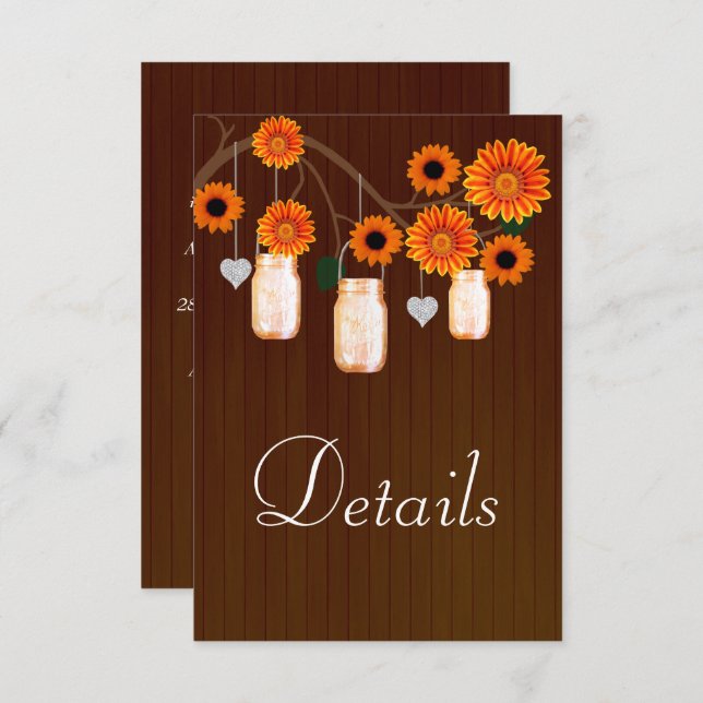 Carte D'accompagnement Dark Rustic Orange Floral Mason Détails (Devant / Derrière)