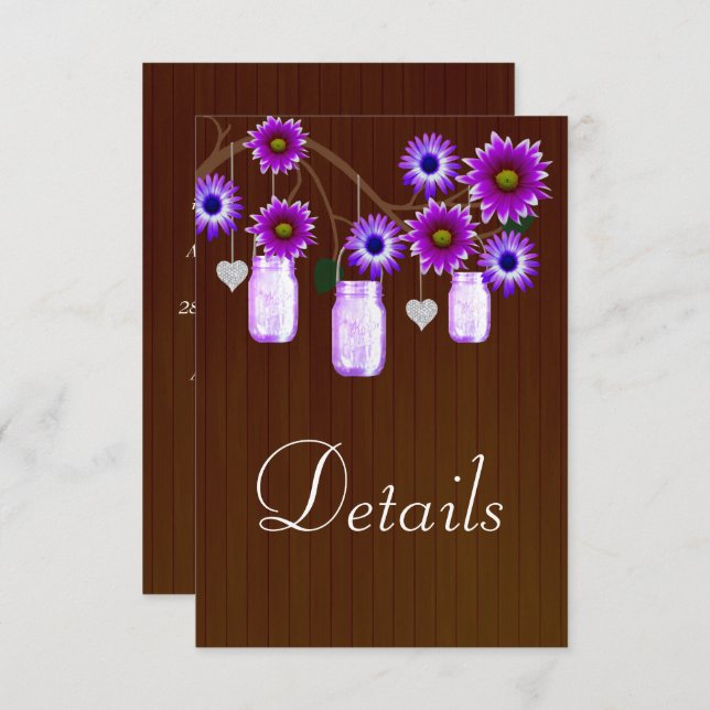 Carte D'accompagnement Dark Rustic Purple Floral Mason jarres Détails (Devant / Derrière)