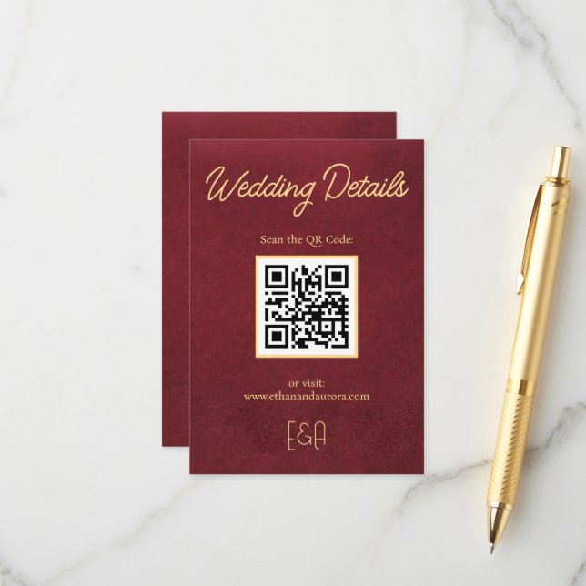 Carte d'accompagnement de code QR pour mariage de  (Devant/Arrière en situation)