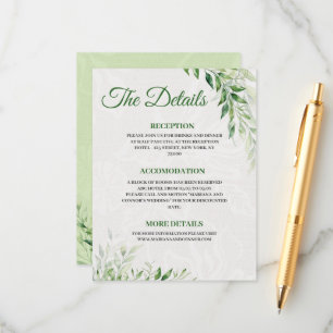Carte d'accompagnement de détails de mariage botan