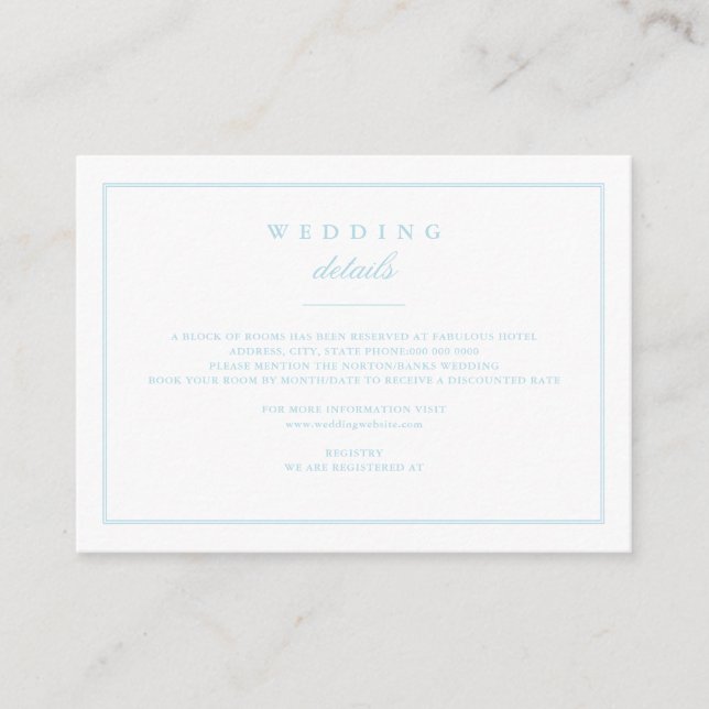 Carte D'accompagnement De l'ensemble de mariage dévoué en bleu sucre filé (Devant)