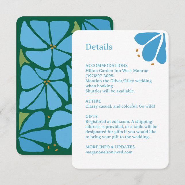 Carte d'accompagnement de mariage à motif de fleur (Devant / Derrière)
