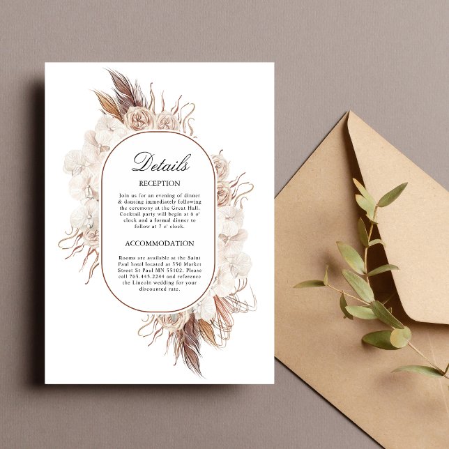 Carte d'accompagnement de mariage aux fleurs d'aut (Boho fall flowers enclosure card adds warm, earthy charm to share wedding details.)