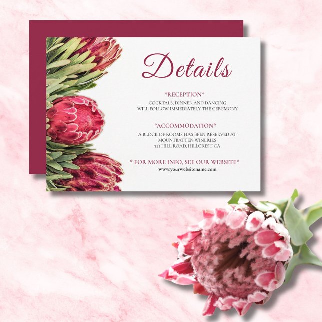Carte d'accompagnement de mariage aux Proteas rose (Créateur téléchargé)