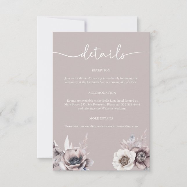 Carte d'accompagnement de mariage Boho Dusty Mauve (Devant)