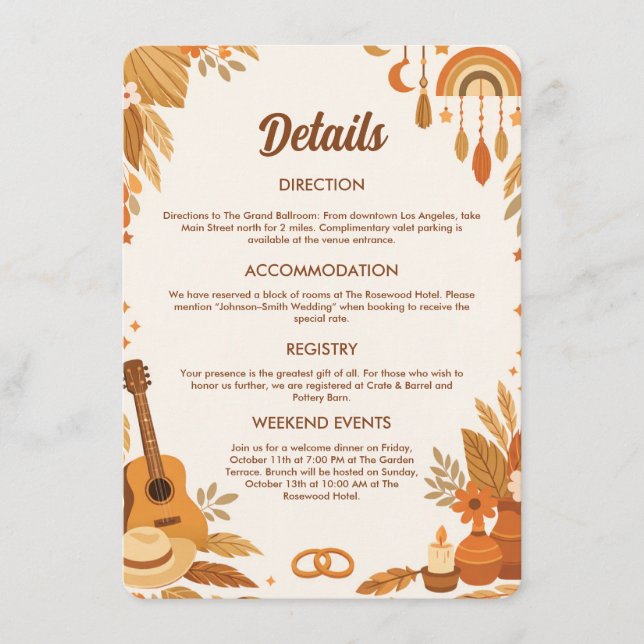 Carte d'accompagnement de mariage Boho Vibes (Devant)