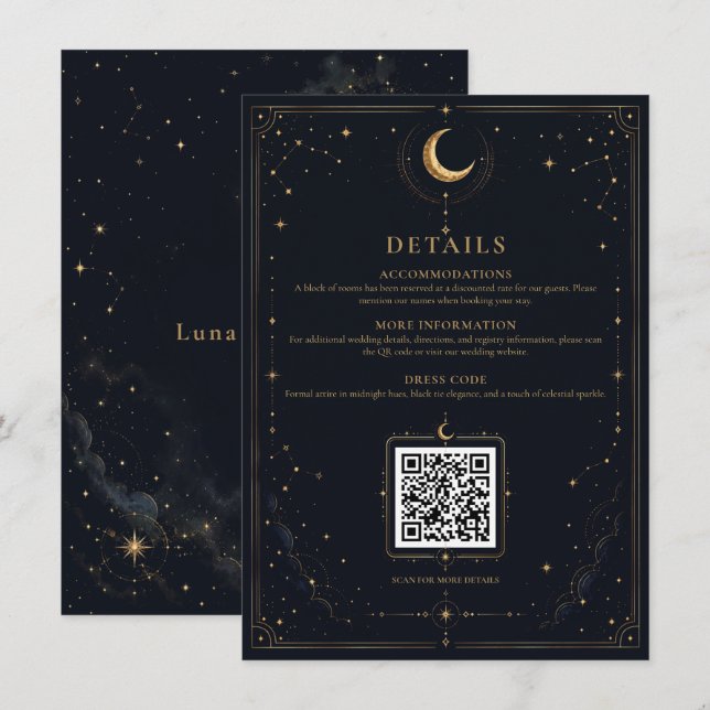 Carte d'accompagnement de mariage céleste de minui (Devant / Derrière)