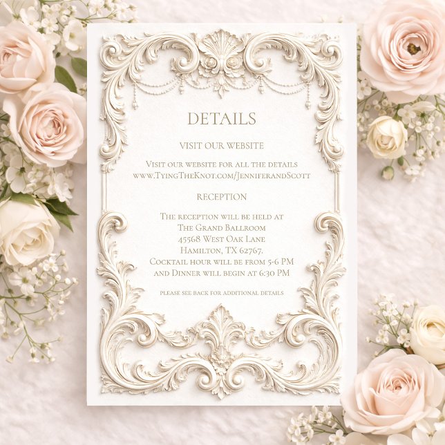 Carte d'accompagnement de mariage élégante en ivoi (Elegant Ivory Baroque Wedding Enclosure Card)