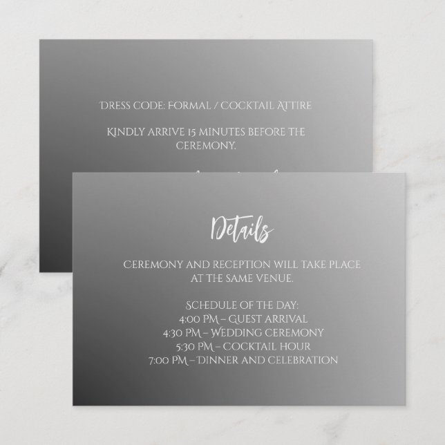 Carte d'accompagnement de mariage élégante noir et (Devant / Derrière)