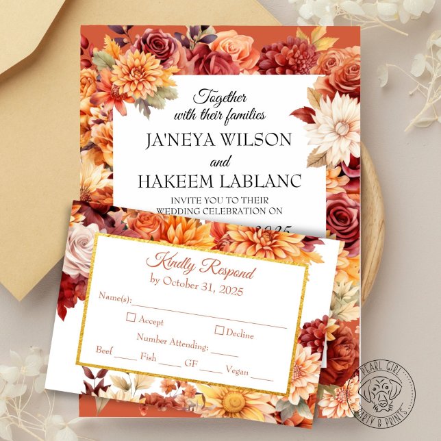 Carte d'accompagnement de mariage floral d'automne (Créateur téléchargé)