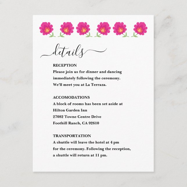 Carte d'accompagnement de mariage floral mexicain (Devant)