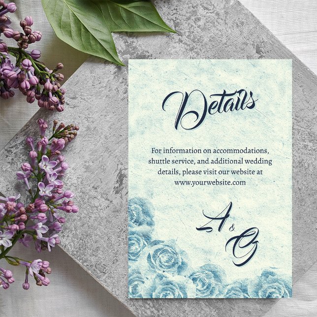 Carte d'accompagnement de mariage florale bleue ro (Romantic Blue Floral Wedding enclosure card)
