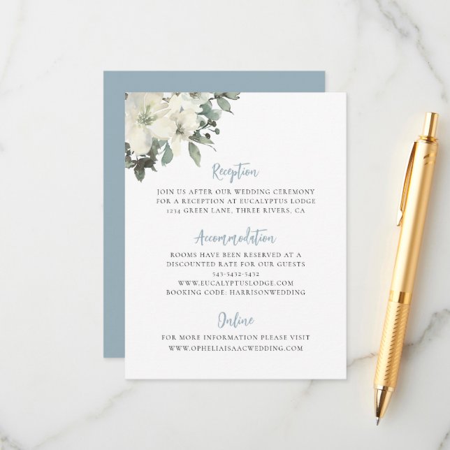 Carte d'accompagnement de mariage florale ivoire b (Devant/Arrière en situation)