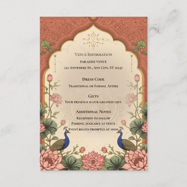 Carte d'accompagnement de mariage indien inspirée  (Devant)
