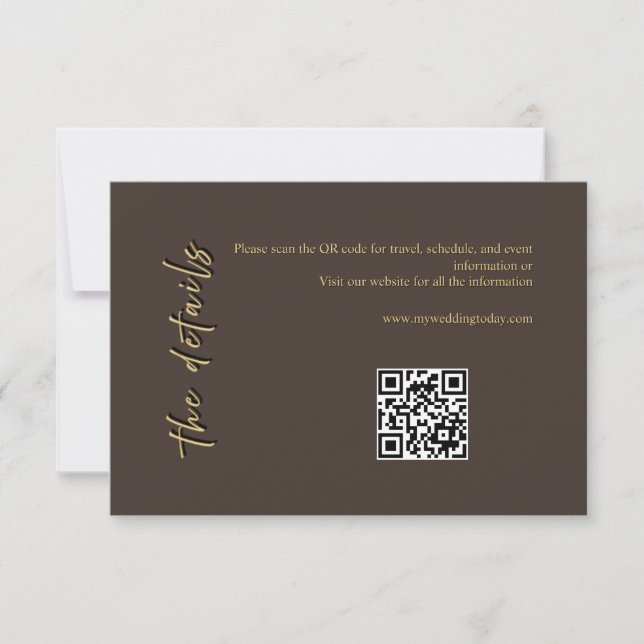 Carte d'accompagnement de mariage marron foncé et  (Devant)