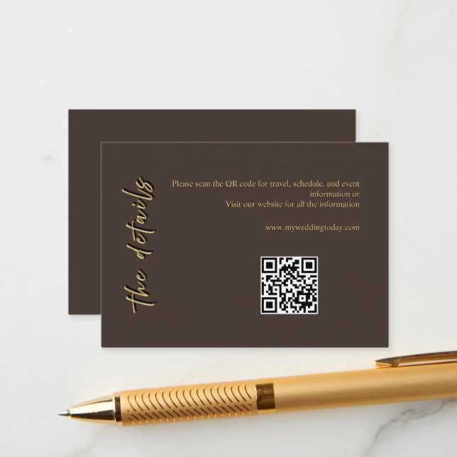Carte d'accompagnement de mariage marron foncé et  (Devant/Arrière en situation)
