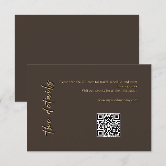 Carte d'accompagnement de mariage marron foncé et  (Devant / Derrière)
