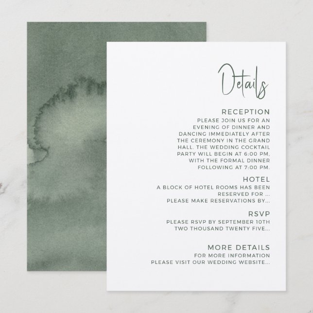 Carte d'accompagnement de mariage moderne Détails. (Devant / Derrière)