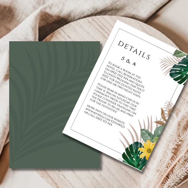 Carte d'accompagnement de mariage moderne vert sau (details enclosure card)