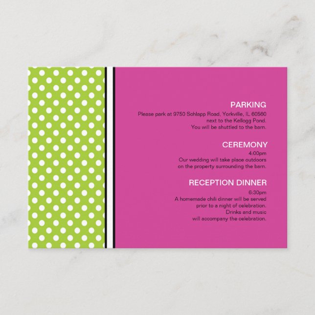 Carte d'accompagnement de mariage rose et pois ver (Devant)