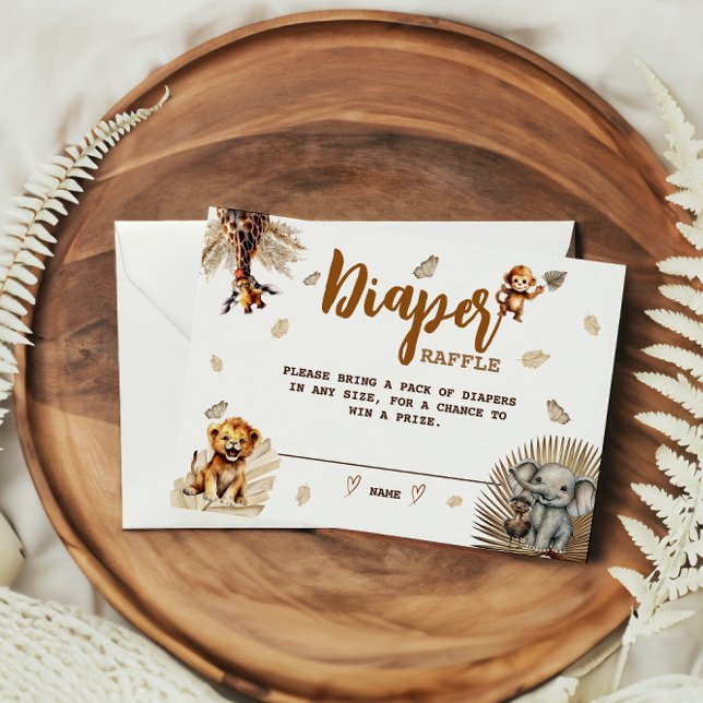 Carte D'accompagnement Déchets Raffle Safari mignons Animaux Boho Baby sh (Créateur téléchargé)