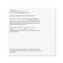 Déclaration légale d'affidavit d'identification