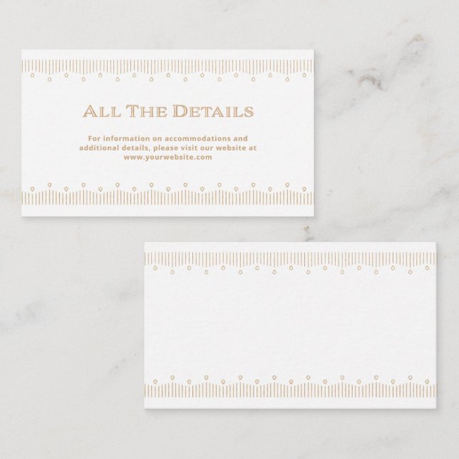 Carte D'accompagnement Déco moderne | Faux Gold et White Mariage Détails (Devant / Derrière)