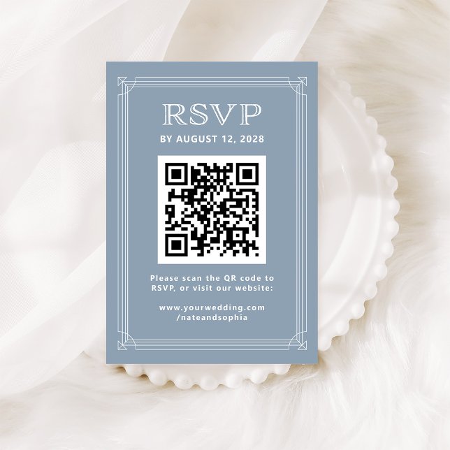Carte D'accompagnement Déco moderne RSVP avec code QR | Dusty Blue (Créateur téléchargé)