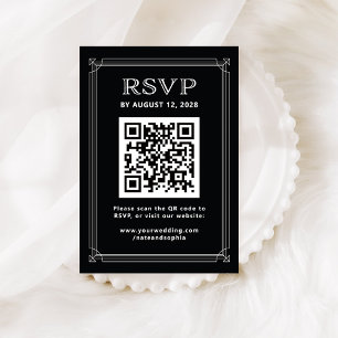 Carte D'accompagnement Déco moderne RSVP avec code QR   Noir onyx