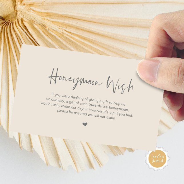 Carte D'accompagnement Décontracté Elegance Mariage Honeymoon Wish (Honeymoon Wish Enclosure Card, in Modern minimal, casual elegance script, cash fund, in Grey Cream)