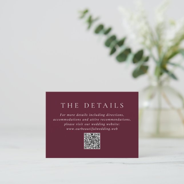 Carte D'accompagnement Deep Burgundy Elegant QR Code Classic Wedding (Debout devant)
