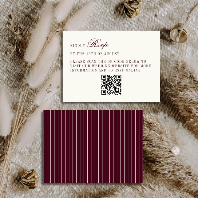 Carte D'accompagnement Deep Burgundy Ivory QR Code Only Wedding RSVP Card (Créateur téléchargé)